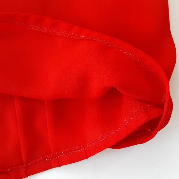 Vintage 80s Tuxedo Ruffle Blouse Cherry Red Peter Pan Collar Womens 6 Holiday - Picture 7 of 13